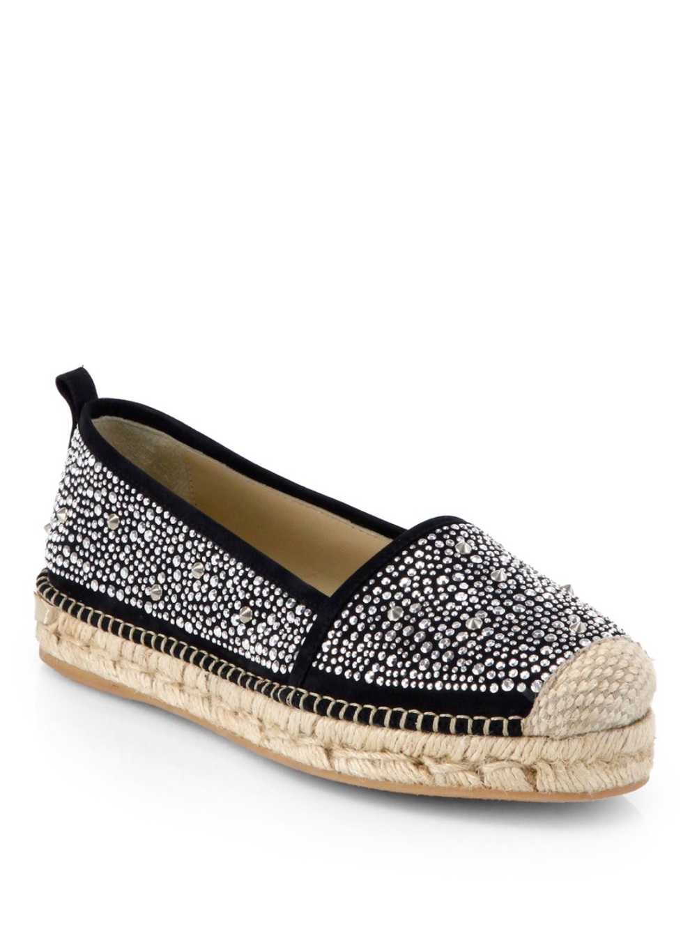 *EUC* Stuart Weitzman "Rockon" Studded Rhinestone Espadrille Flats - Picture 2 of 7